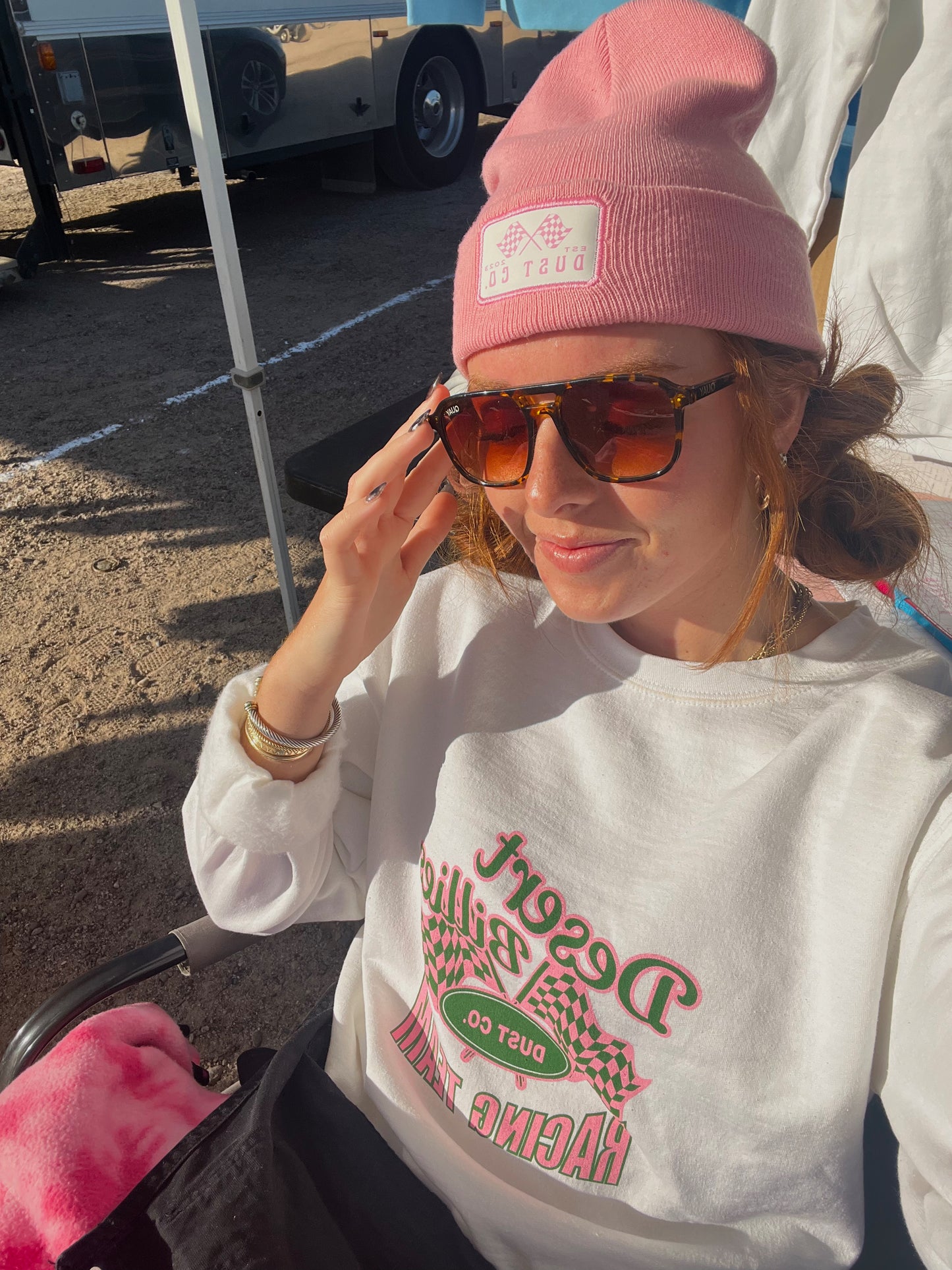 Pink and Green Racing Team Crewneck